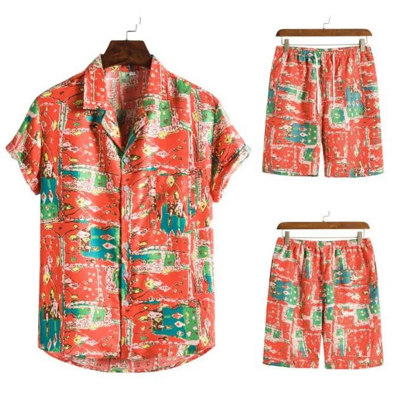 Men's Tracksuits Summer Hawaiian Floral Shirt Shorts Suit Men's Two-Piece Multicolor 2 Piece Male Set Special OfferMen's