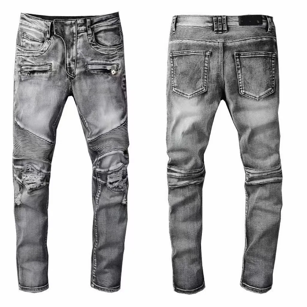 Designer-Männer Jeans Hip-Hop Mode Reißverschluss Loch Wash Jeans Hosen Retro zerriss