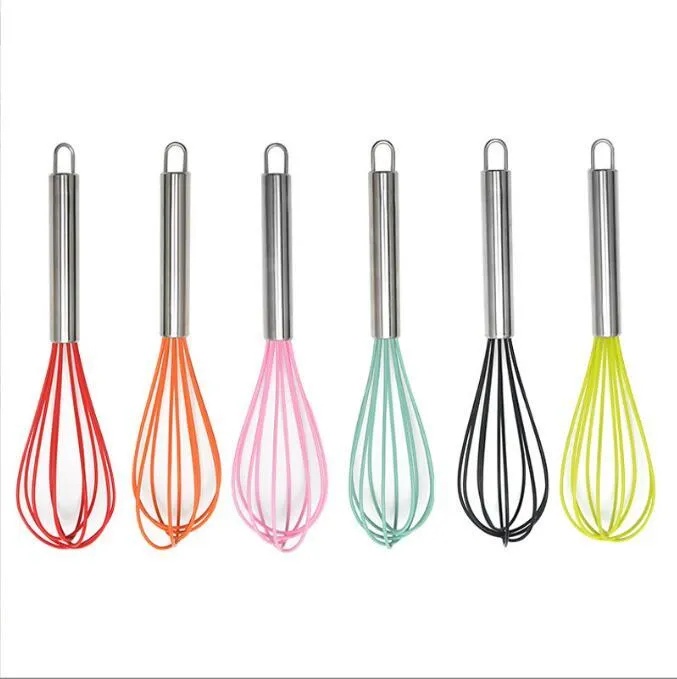 Egg Beater Kitchen Tools Solid Color 10inch Stainless Steel Mini Silicone Whisk for Nonstick Cookware Cooking Utensil