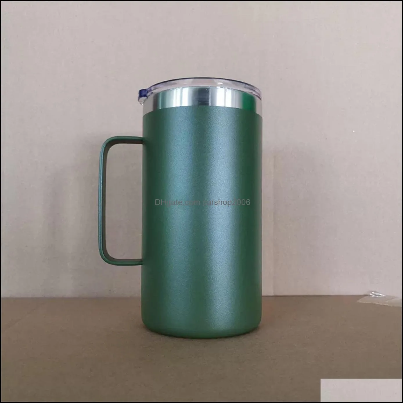 hot 24oz stainless steel coffee mug tumbler double wall vacuum insulated camping travel cup with handle and spill proof lids wll1086