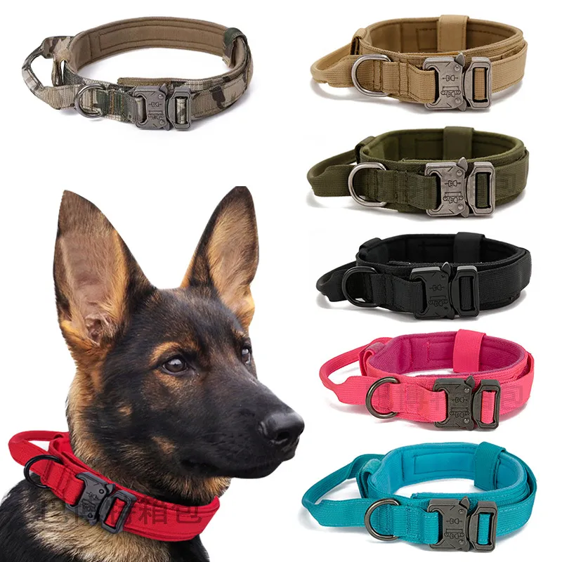 Tactical Military Dog Training Collar With Metal Buckle Heavy Duty Collar Multi Colors