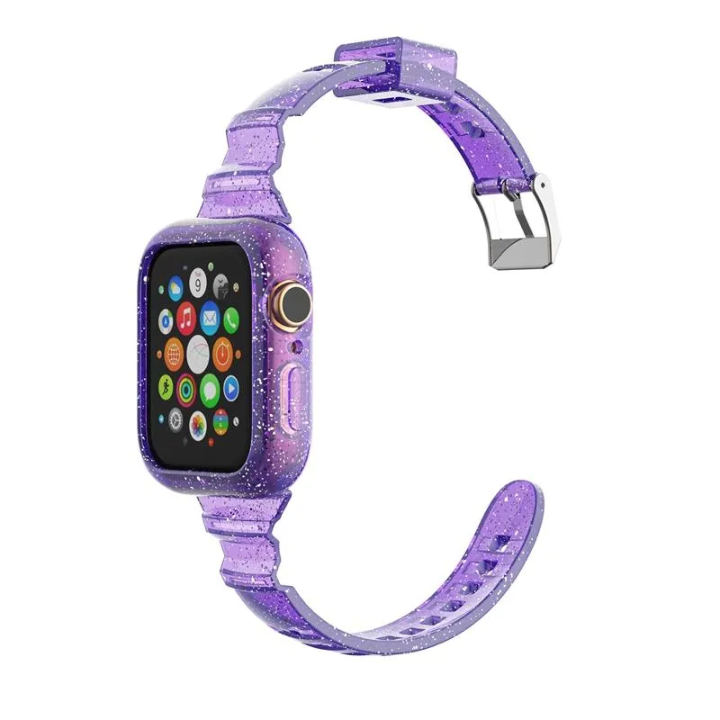 Moda Ince Bling Şeffaf TPU Kılıf Kayışı Apple Saatler Için Serisi 6 SE 5 4 3 2 Kadınlar Silikon İzle Bantları Sapanlar IWatch Kılıfları