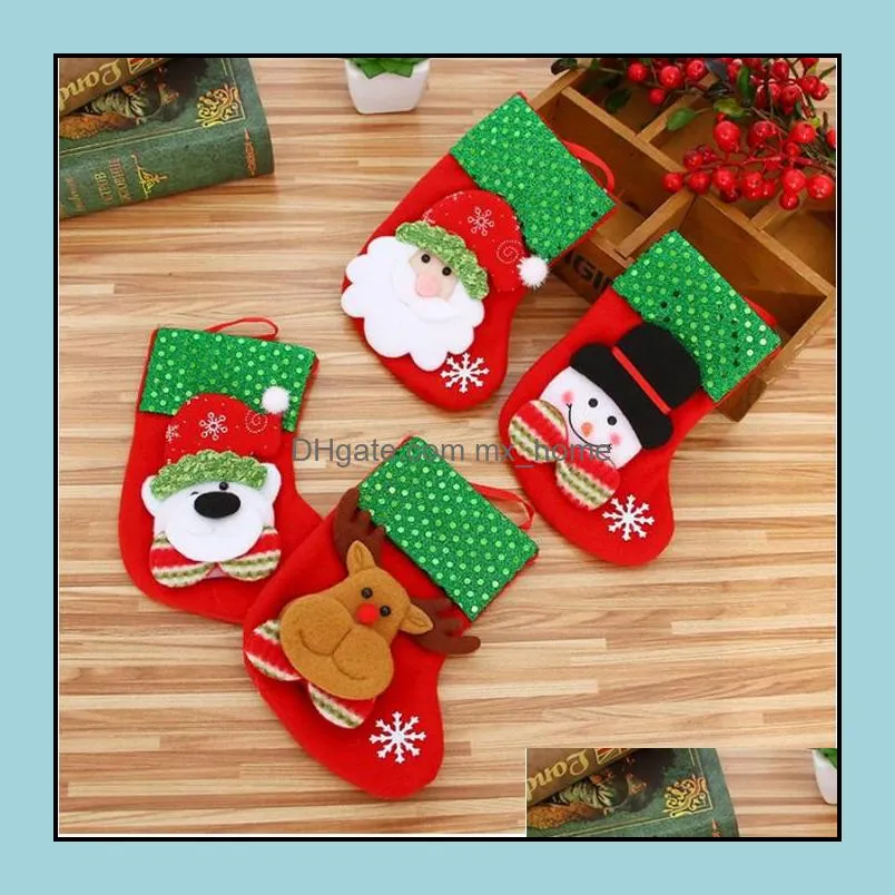 christmas decorations hanging socks cute candygift bag snowman santa claus deer bear stocking for xtmas tree decor pendant yhm03 zwl