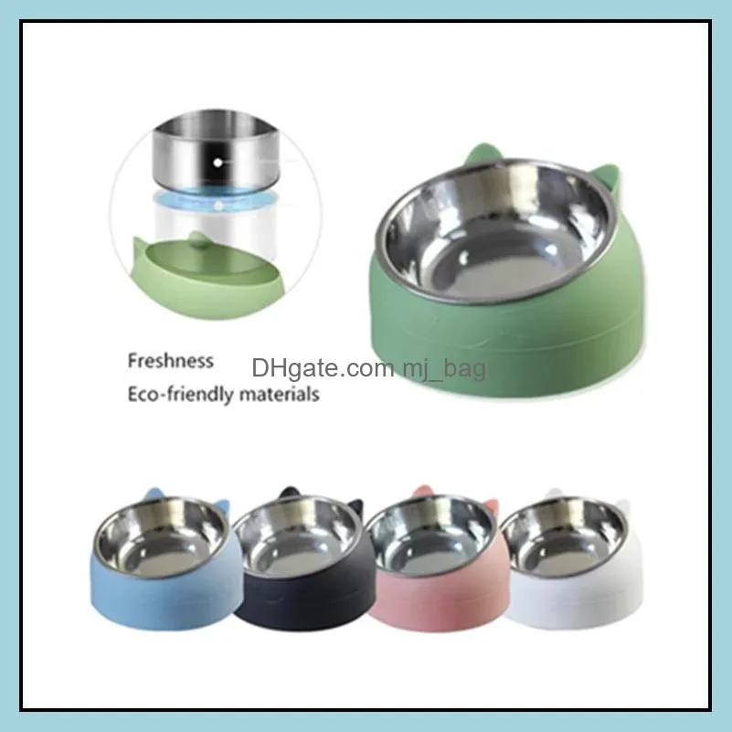 dog bowls & feeders 200ml cute kawaii stainless steel protect the cervical spine pet cat water bowl raised with sliding base wll-928