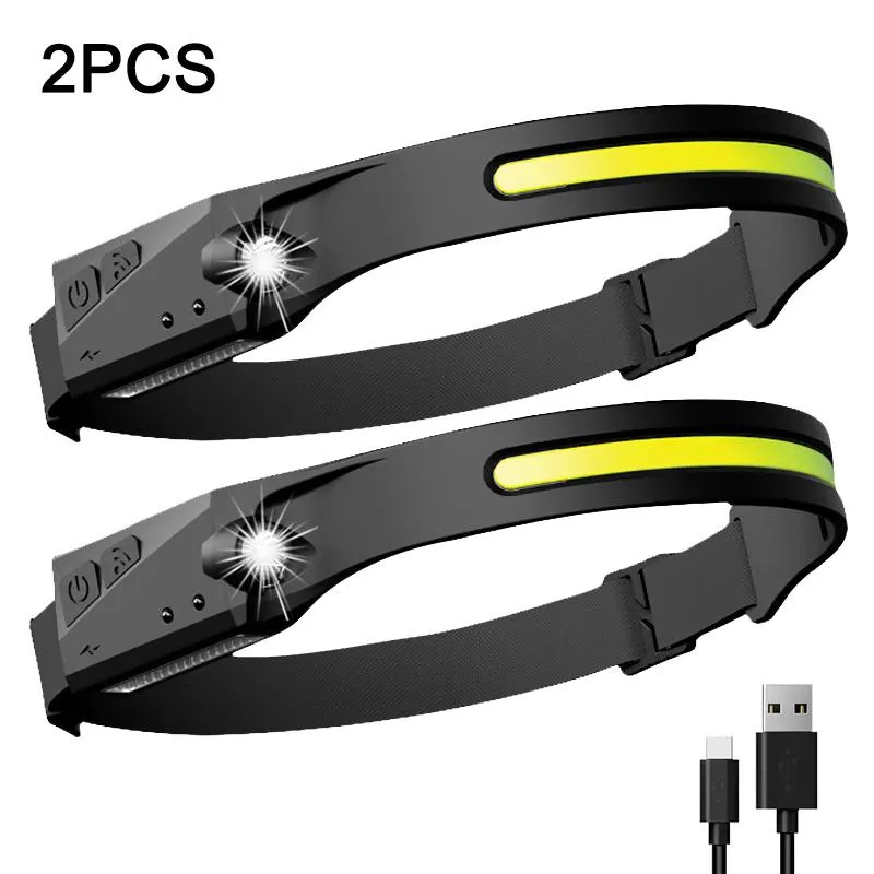 Headlamps COB LED Headlamp Sensor Headlight With 1200mAh Battery USB Rechargeable Head Lamp Torch 5 Lighting Modes Work Light