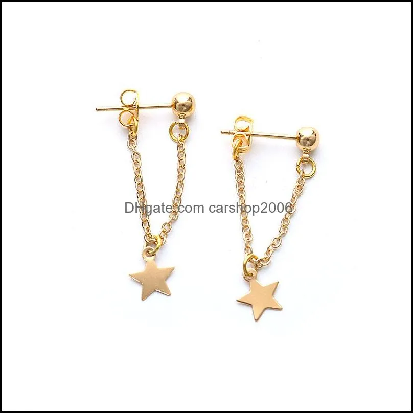 fashion simple personality pentagram star back hanging drop earrings korean metal chain dangle women`s jewelry