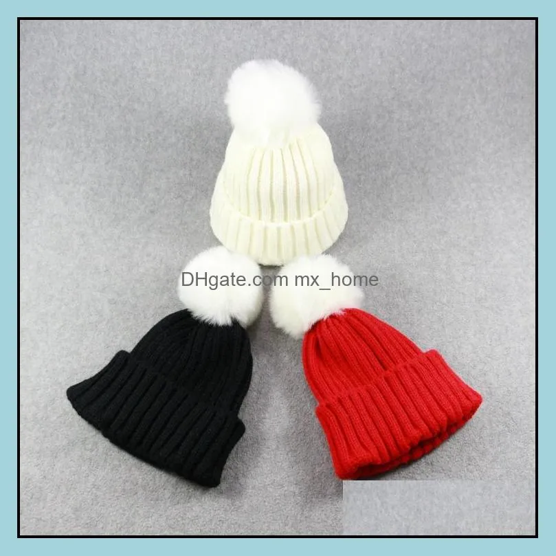 2017 New Baby Toddler Knit Beanie Hats Girls Boys Warm Winter Fur Pom Hat Crochet Ski Ball Caps Christmas Halloween Gifts HH7-130