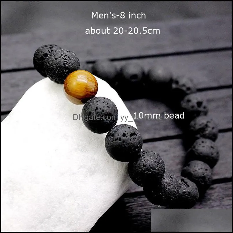 Fashion Men Lava Beads Bracelets Black Volcanic Rock Tiger Eye`s Beads Energy Stone Beads Handmade Buddha Prayer Beaded Bracelets for