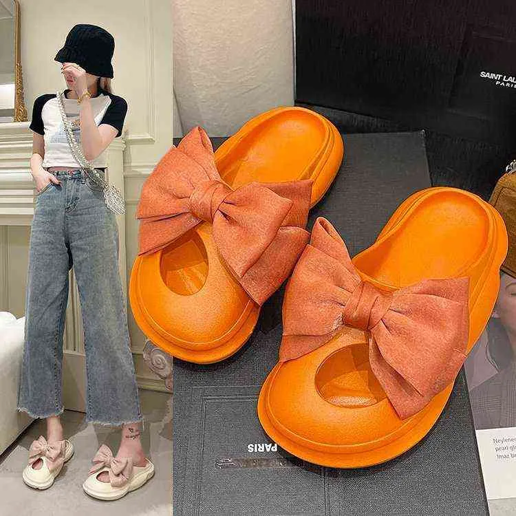 Sandały Buty dziury Kobiety Big Bow Slippers 2022 Wszechstronne Hollow Out Beach Sandals Guma Biała platforma Slides High Heels 220412