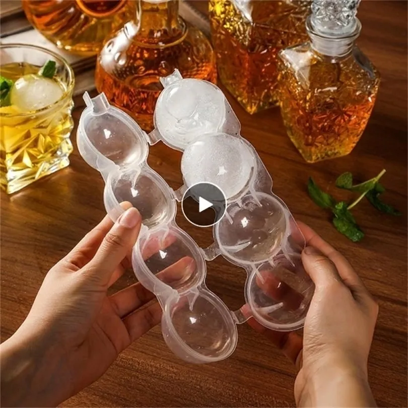 Ice Hockey Box Forms Sphere Round Ball Makers Bar Party Kitchen Whisky Cocktail Diy Molds 4 Cavity Cream Tool 220531