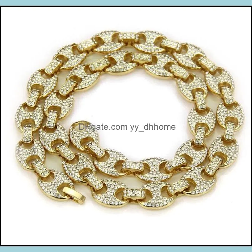 Hip Hop 12mm Gold Silver Color Plated Iced Out Puff Marine Anchpr Chain Link Bling Necklace for Men 291 J2