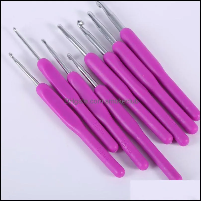 New 8Pcs Soft Plastic Handle Aluminum Crochet Hook Weave Knit Needle Set 2.5-6mm DIY Crafts