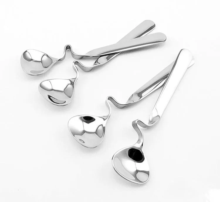 NEW Tea Coffee Honey Drink Adorable Stainless Steel Curved Twisted Handle Spoon U handled V Handle Jam Spoons DH8755