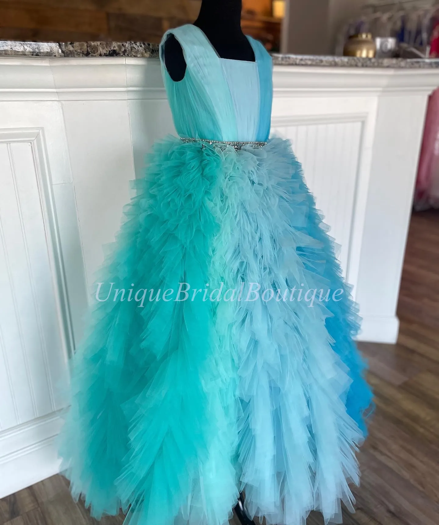 blue a line dress with sleeves Saphira Blue Green Ombré Strapless Maxi Dress – Exotic Fashion Boutique main image 0