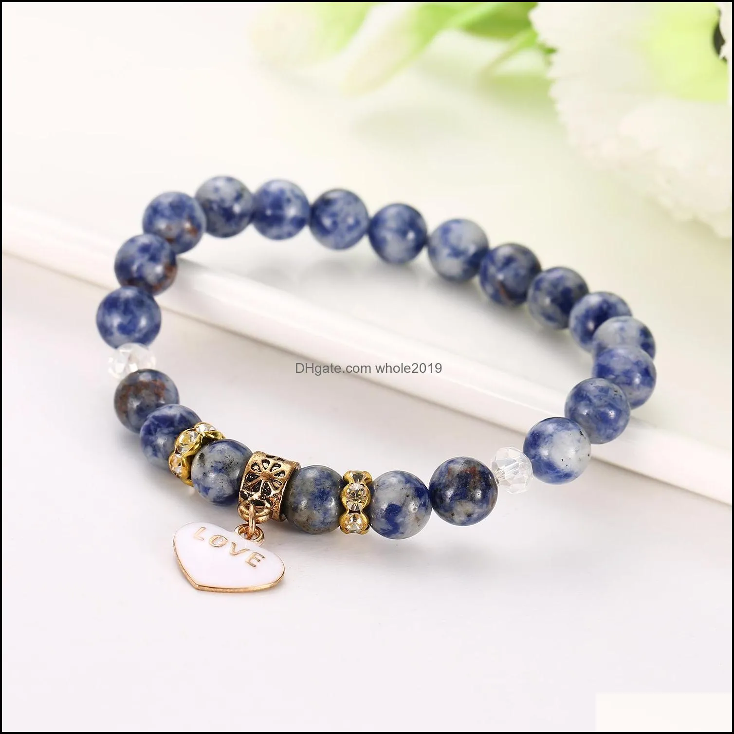 fashion 4 styles turquoise natural stone bracelet gold plated heart love charm bracelets bangles for women yoga jewelry