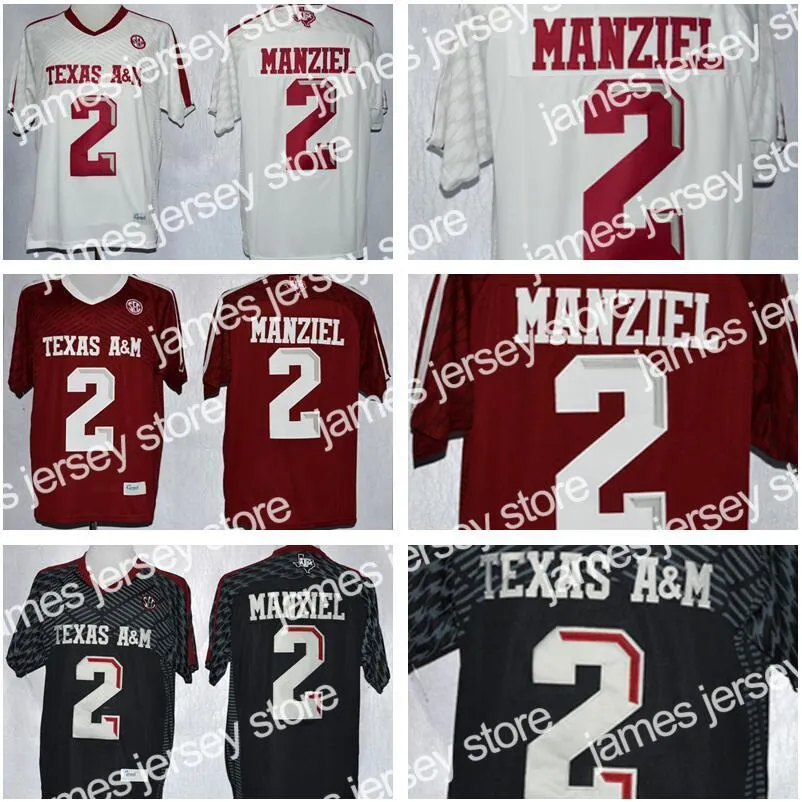 Ny NCAA Texas AM Aggies 2 Johnny Manziel Jersey Herr Barn Man Ungdom Röd Svart Vit Herr College Fotboll Sydd Bra