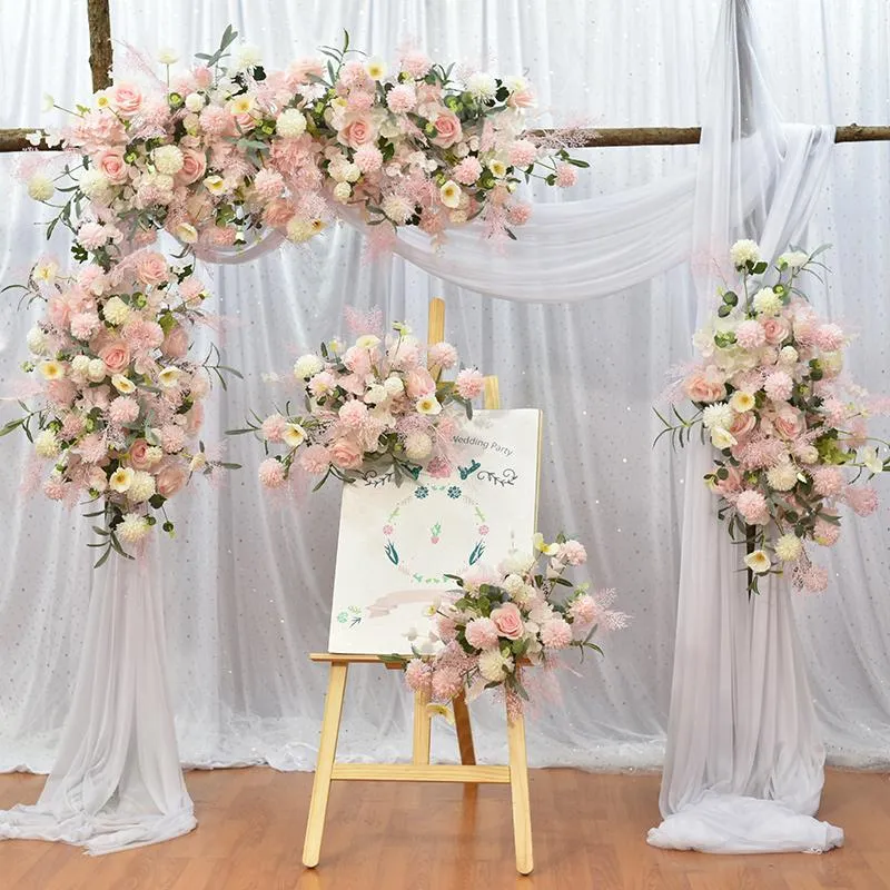Couronnes de fleurs décoratives pour cérémonie de mariage, Imitation rose, salle de fleurs, zone d'accueil, arrière-plan Po, disposition de l'arc mural, rangée décorative