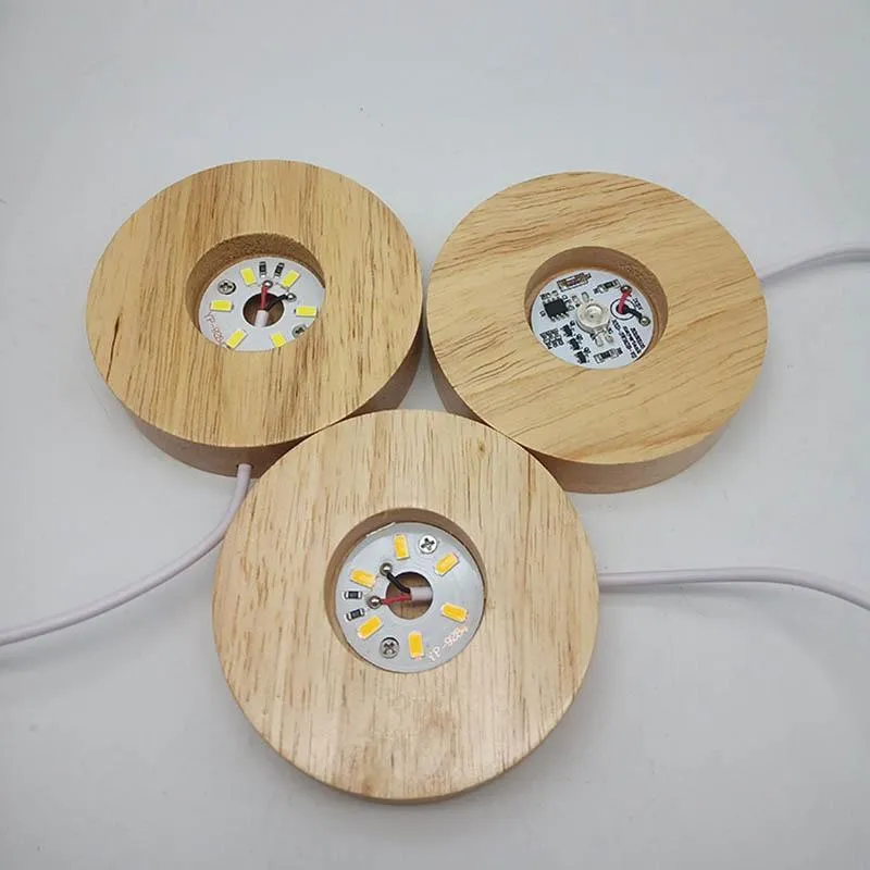 Lamphållare baserar 100mm 3D träbas runt USB Nattljus LED Displayhållare för kulkristallsfär DIY -belysningstillbehör