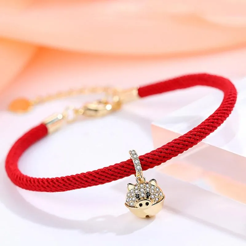 Bracelets de charme Bracelete pendente de porco dourado Ano do destino Red String Chinese Zodiac Lucky Jewelry Presente para mulheres Mencharm