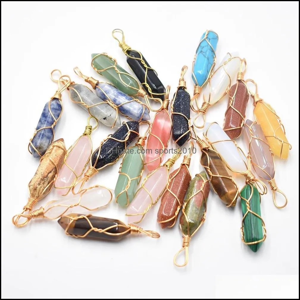 gold wire natural stone rose quartz amethyst charms hexagonal healing reiki point pendants for jewelry makin sports2010