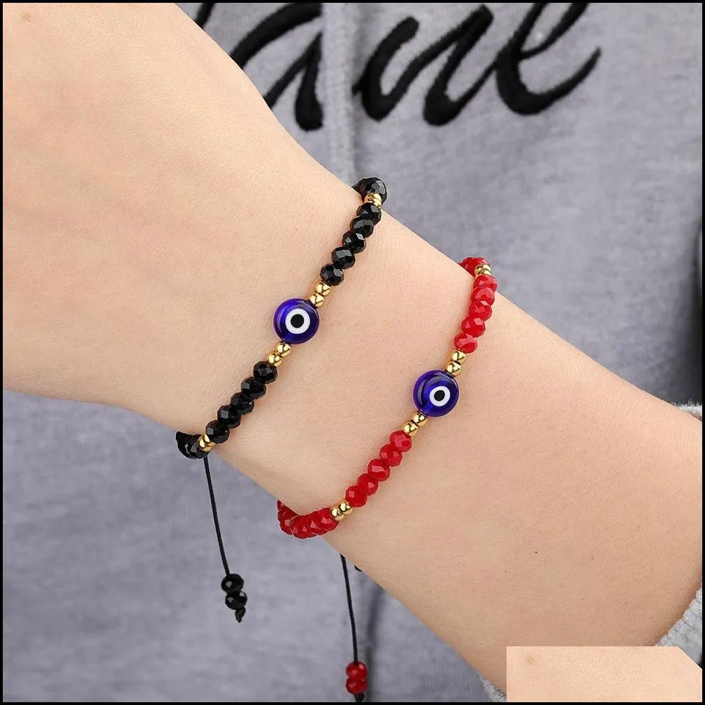 Berlockarmband Smycken Flätat Evil Blue Eye Armband Handgjorda Colorf Crystal Beads For Women Girl Drop Delivery 2021 Qvsrl