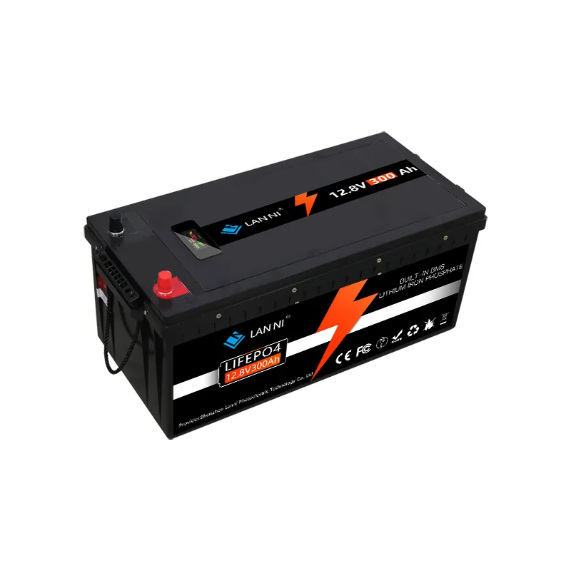 Batteria LiFePO4 12V300AH grande guscio in gomma con display BMS integrato, utilizzato per carrello da golf, carrello elevatore, inverter, camper