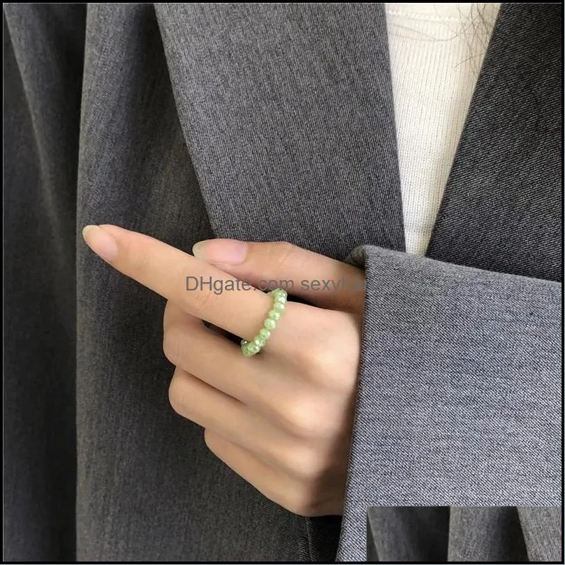 Band Rings Jewelry Ring 2021 Cantaloupe Green Elastic Korea Summer Transparent Handmade Braided Resin Beads For Women Girl Party Gifts Drop