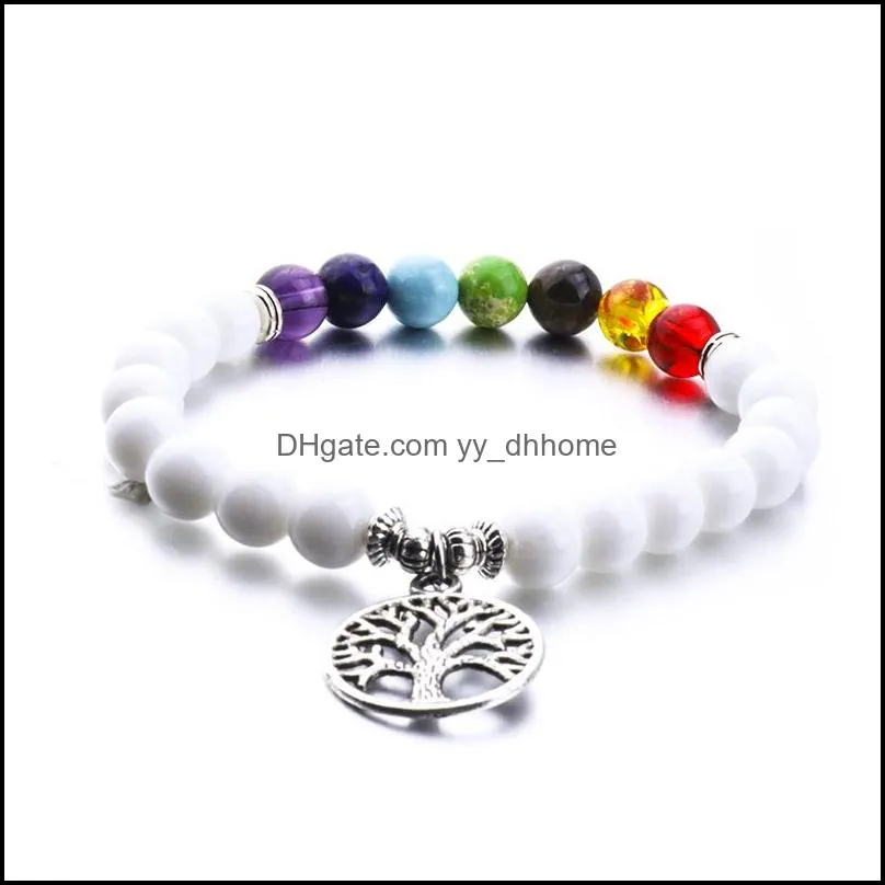 Natural Stone 7 Reiki Chakra Healing Balance Beads Tree Of Life Bracelet for Men Women Stretch Yoga Jewelry