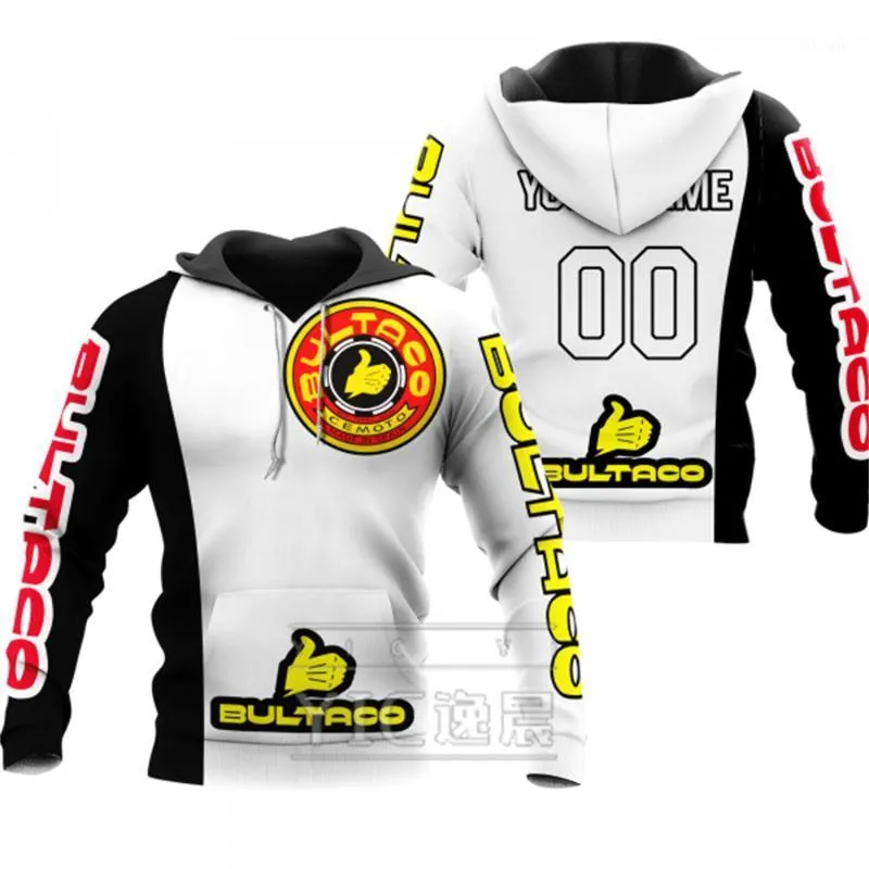 Felpe con cappuccio da uomo Felpe Nome personalizzato 3D Bultaco Motociclette Manica lunga stampata Moda estiva Casual Top oversize