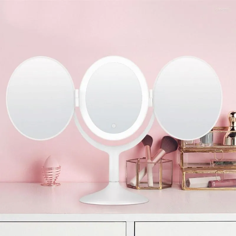 High Definition Tri Fold LED Makeup Mirror With 3x Magnification And