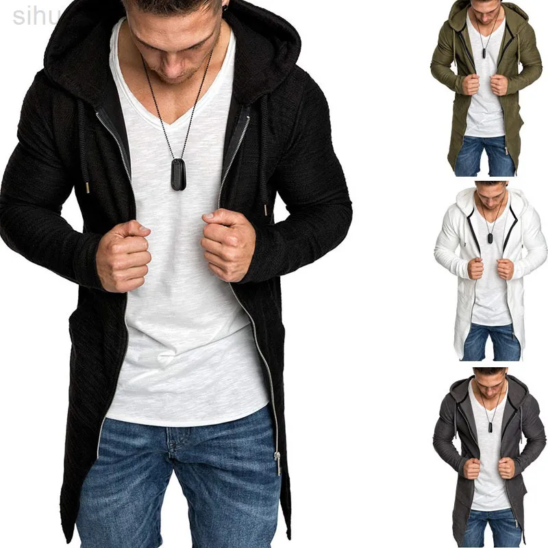 Hoodies Jassen Heren Nieuwe Mode Herfst Effen Kleur Lange Tuxedo Jacket Sweatshirt Voor Mannen Casual Zip Vest Trenchcoat MY845 L220730