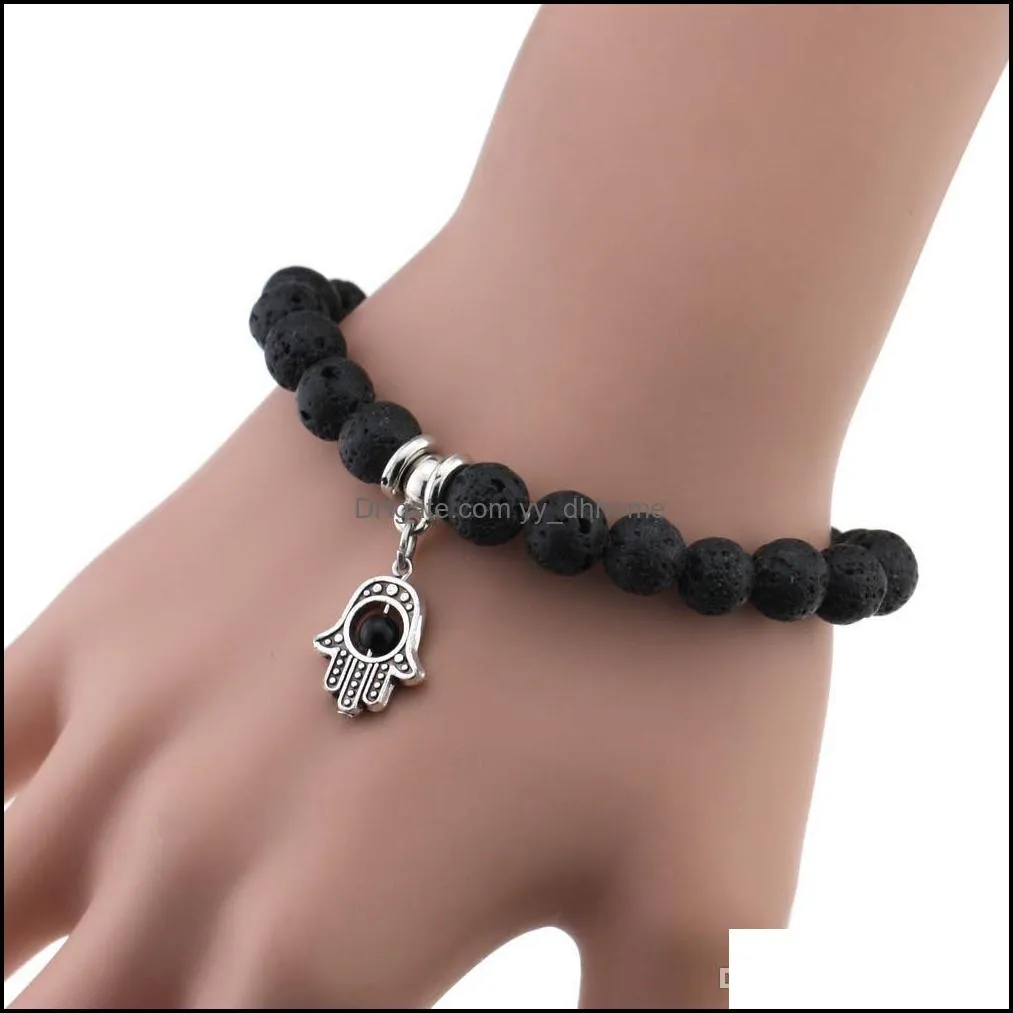 Fashion Black Lava Natural Stone Bracelets Cross Life Of Tree Heart Charm  Oil Diffuser Bracelet for Men Women Jewelry