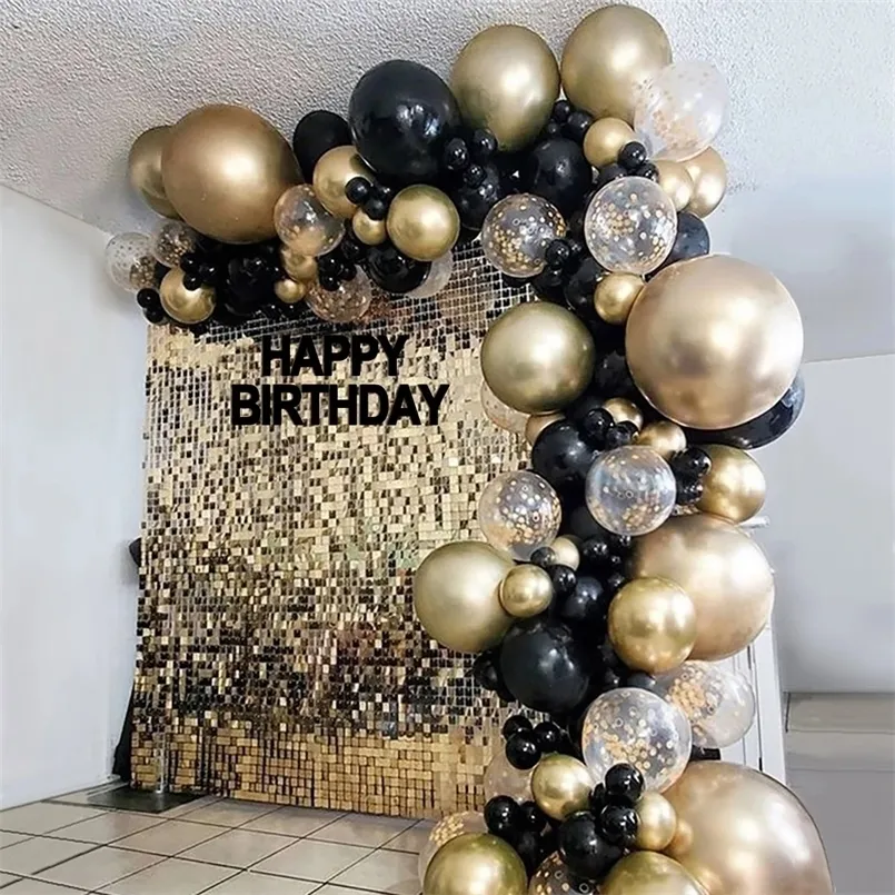 Black Gold Garland Arch Kit Confetti Latex 30th 40th 50th Birthday Party Balloons Decorations Adults Baby Shower 220811