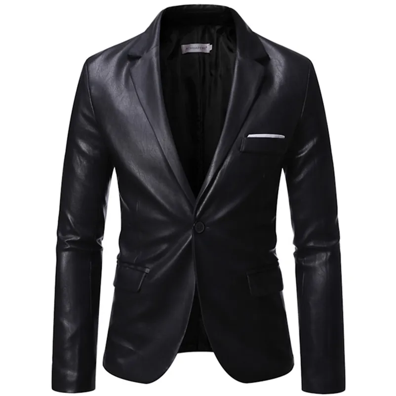 Autumn Winter Men's Business Luxury Blazer Fashion Banquet Leather Dress Suit Jacket Slim Texture High Quality Pu Coat 6XL 220409