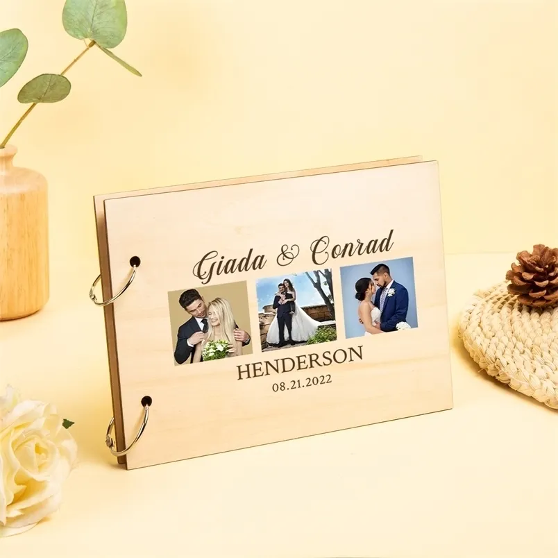 Персонализированный деревенский гостевой дерево Custom PO Graved Book Album Подарок для пары свадебных услуг 220711