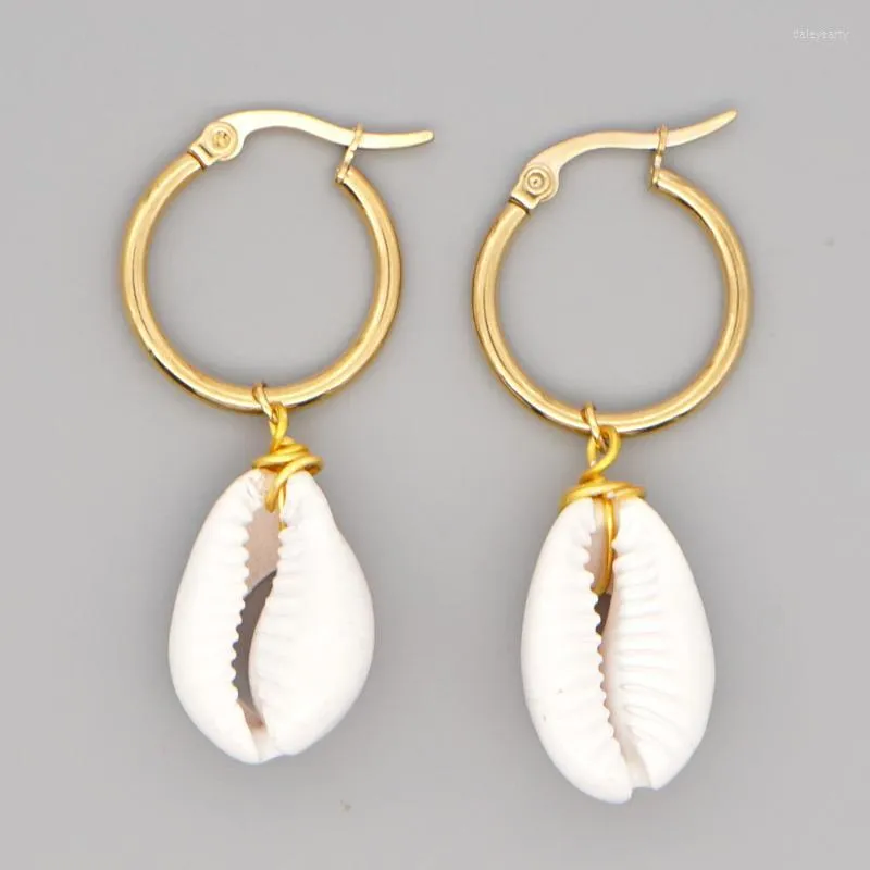 Hoop & Huggie Go2boho Enamel Seashell Earring Jewelry Handmade Bohemian Sea Shell Charm Stainless Steel Earrings WomenHoop Dale22