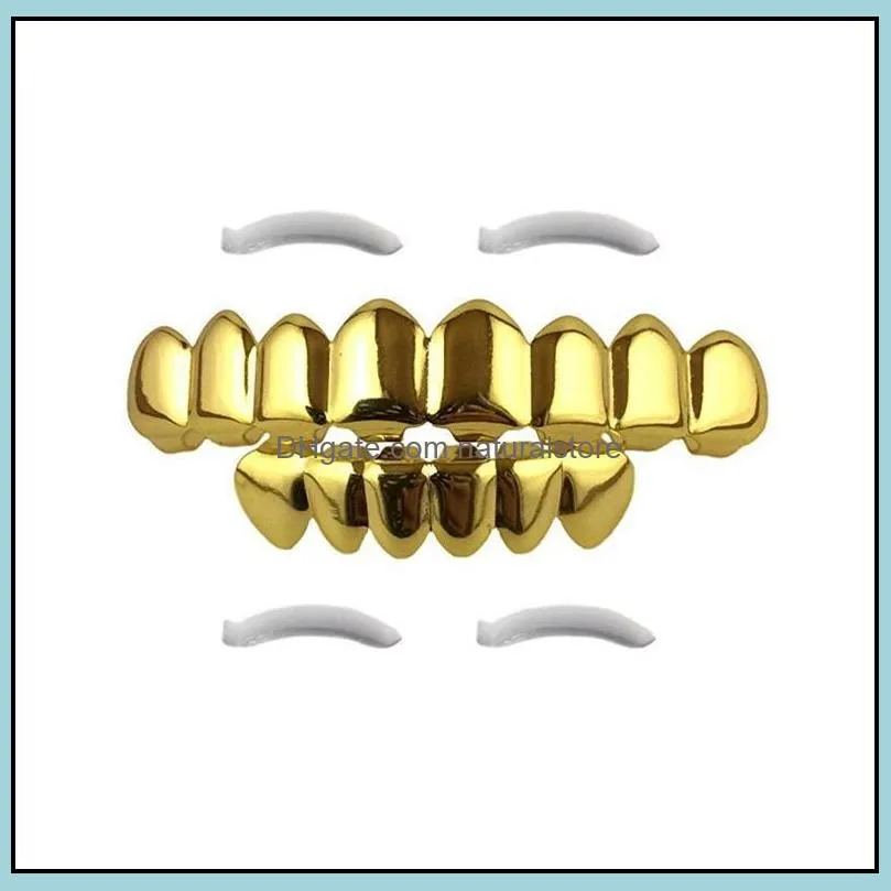Hip Hop Gold Grillz New Fashion Environmental Plated Dental Grills Wholesale Halloween Teeth Braces 2-Piece Set Drop Delivery 2021 Grillz B