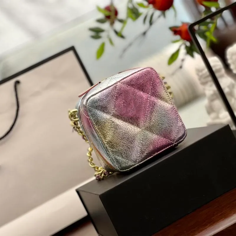 2022 Designer de moda Luxo colorido colorido de um ombro cruzado gradiente colorido colorido feminino saco de bolsa de maconha de moeda pequenos sacos quadrados