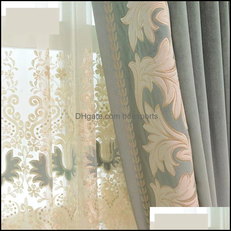 embroidered simple modern high-grade lace curtain Mediterranean living room curtain sheer tulle E151