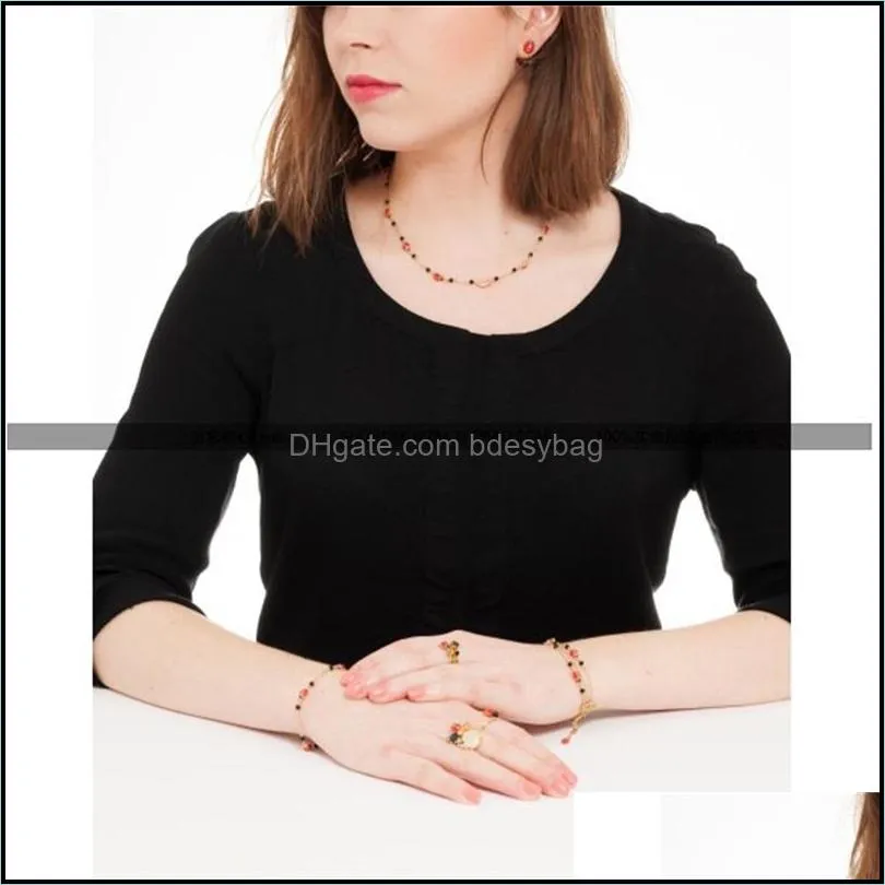 european and american style fashion personality trend temperament insect series enamel ladybug lucky red heart bracelet