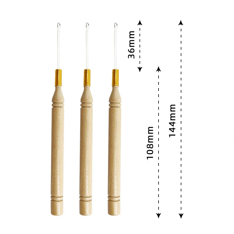 Dreadlock - Set di 3 aghi per uncinetto, per capelli, strumento per aghi per braid Craft, manico in bambù 0,5 mm (1 + 2 + 3 gancetti