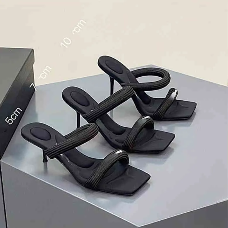 Summer silk herringbone high-heeled sandals women's headdress ribbon black open toed stiletto slippers