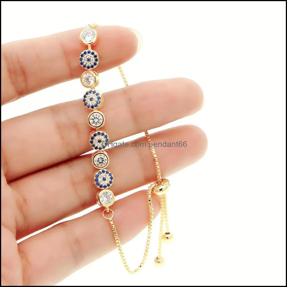 2021 mix 3 gold rose silver color 5mm sparking aaa  evil eye link chain girl women turkish jewelry pave cz bracelet