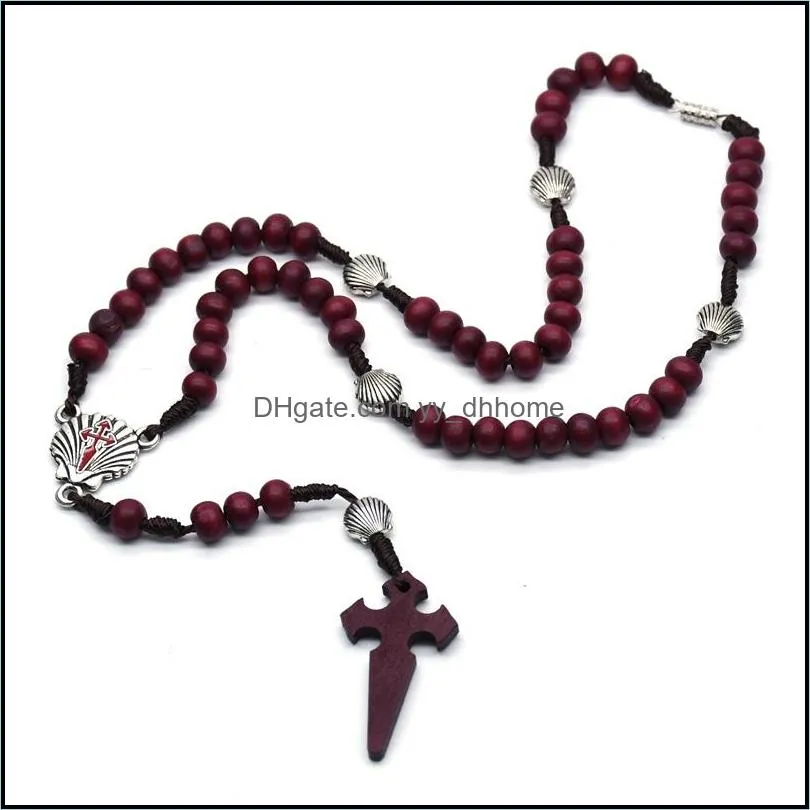 classic wood rosary necklaces high quality bead long pendant chains charm religious jesus prayer necklace jewelry p251fa