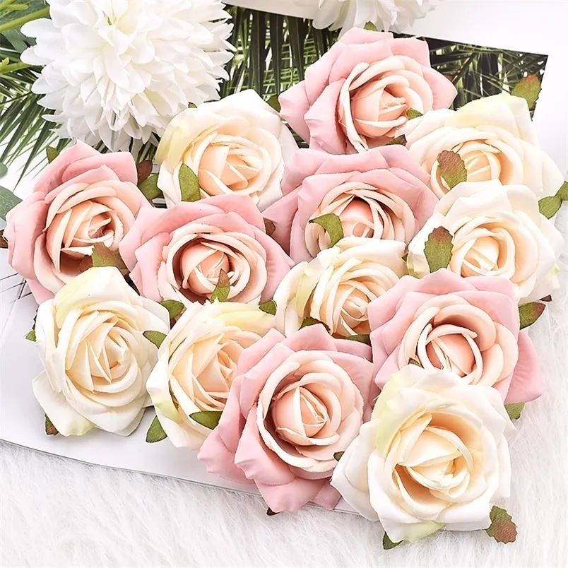 30pcs7cm rosa bianca rosa artificiali Fagro di seta scrapbooking decorativo per la decorazione del compleanno del matrimonio a casa Fiori di rosa 220609
