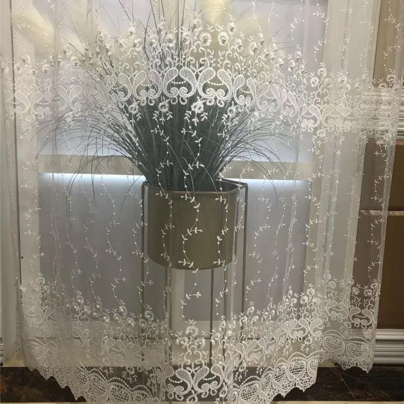 Занавесная шторы европейские элегантные белые жемчужные занавески для гостиной для гостиной 3D вышива