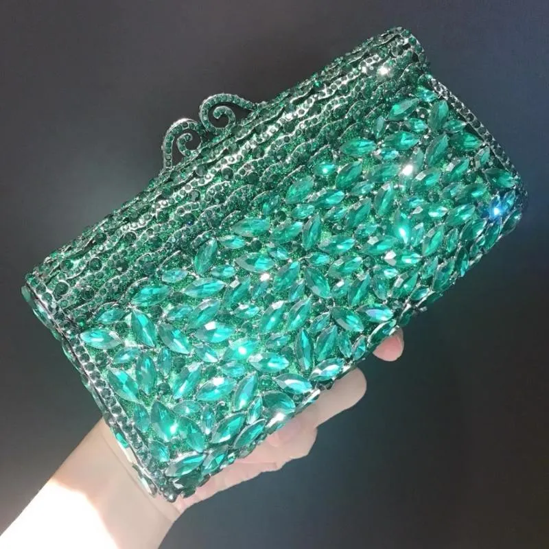 Bolsas de noite Bolsa de pedras de cristal verde/vermelho/azul/rosa para festas para festas de casamento bolsa de diamante de diamante de noiva