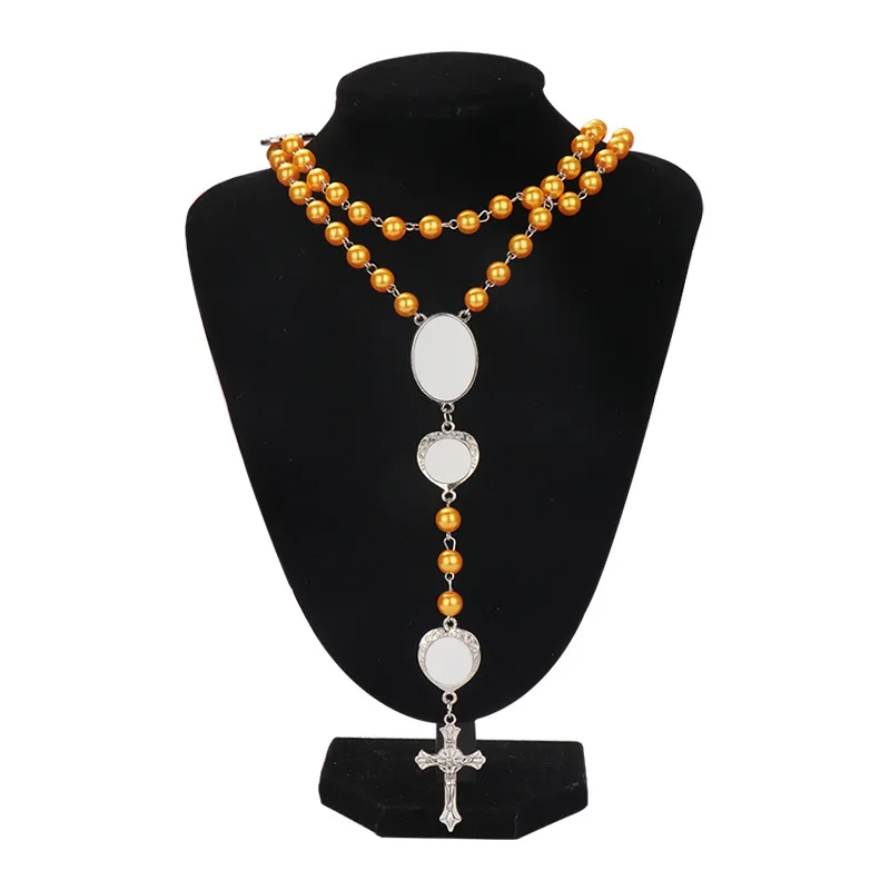 Zinc Alloy Sublimation Rosary Necklace Pendant Heart Charms Blanks Thermal Transfer Custom Printing DIY Gift