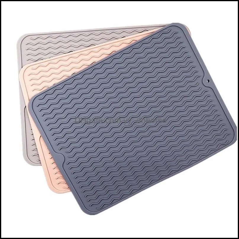 Mats Pads Table Decoration Accessories Kitchen Dining Bar Home Garden Foldable Sile Dish Drying Mat Non-Slip Placemat Tab Dhiyp