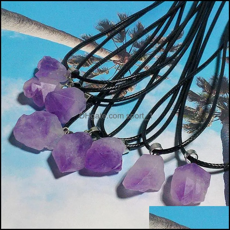 natural stone amethyst irregular shape pendant charms necklaces reiki healing chakra crystal necklace for women jewelry